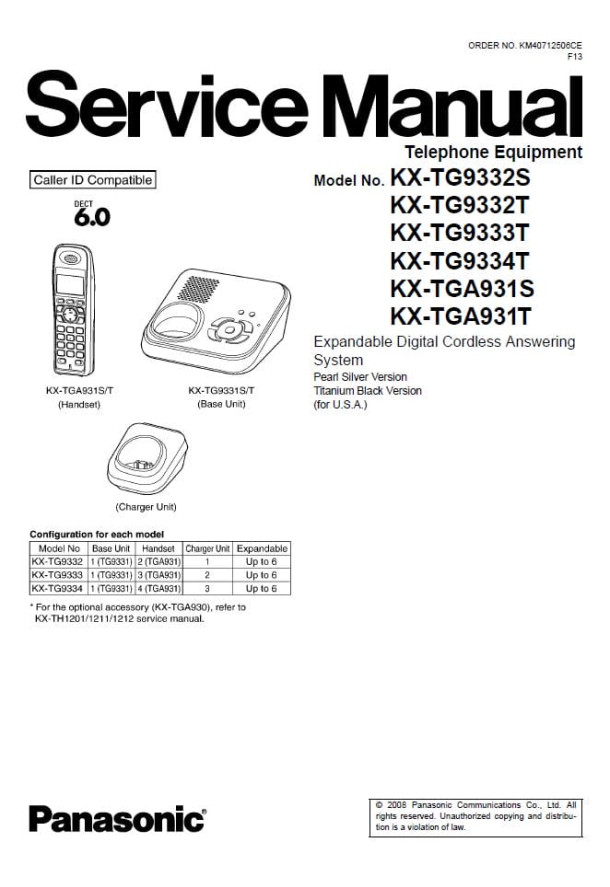KX-TG9332S, KX-TG9332T, KX-TG9333T, KX-TG9334T